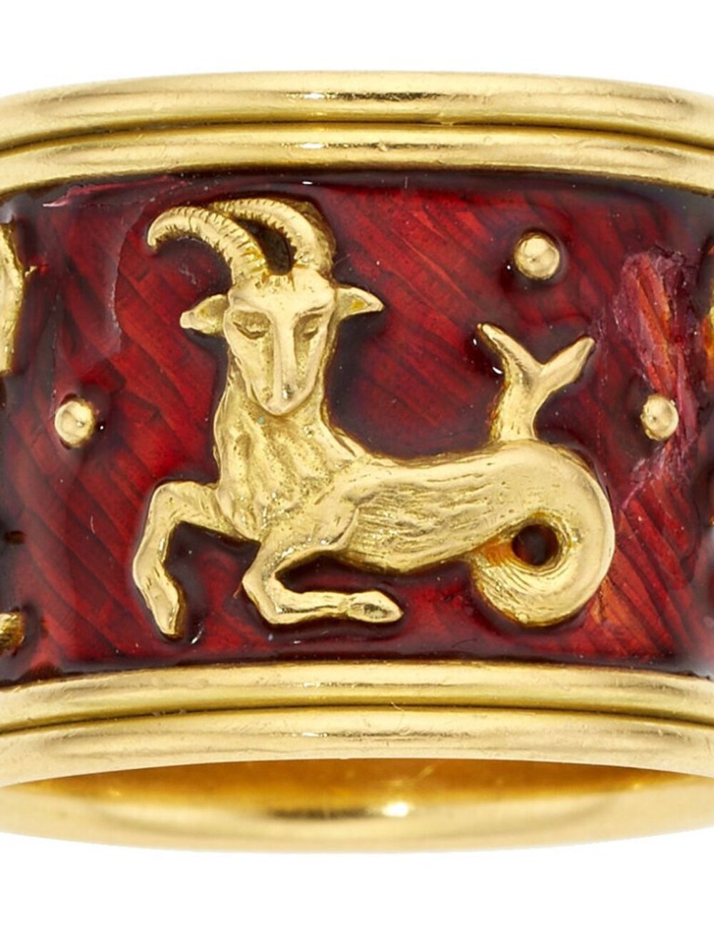 Elizabeth Gage Capricorn Zodiac Ring 18K Gold & Enamel Size 9.5 Rare